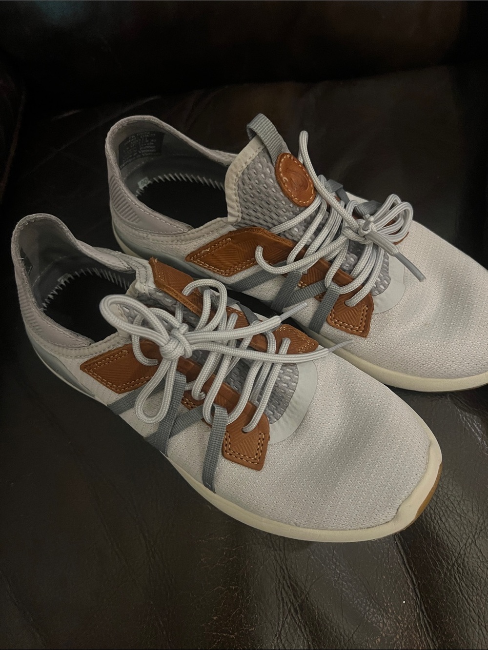 OluKai Men's Gray Sneakers with Brown Leather Accents
